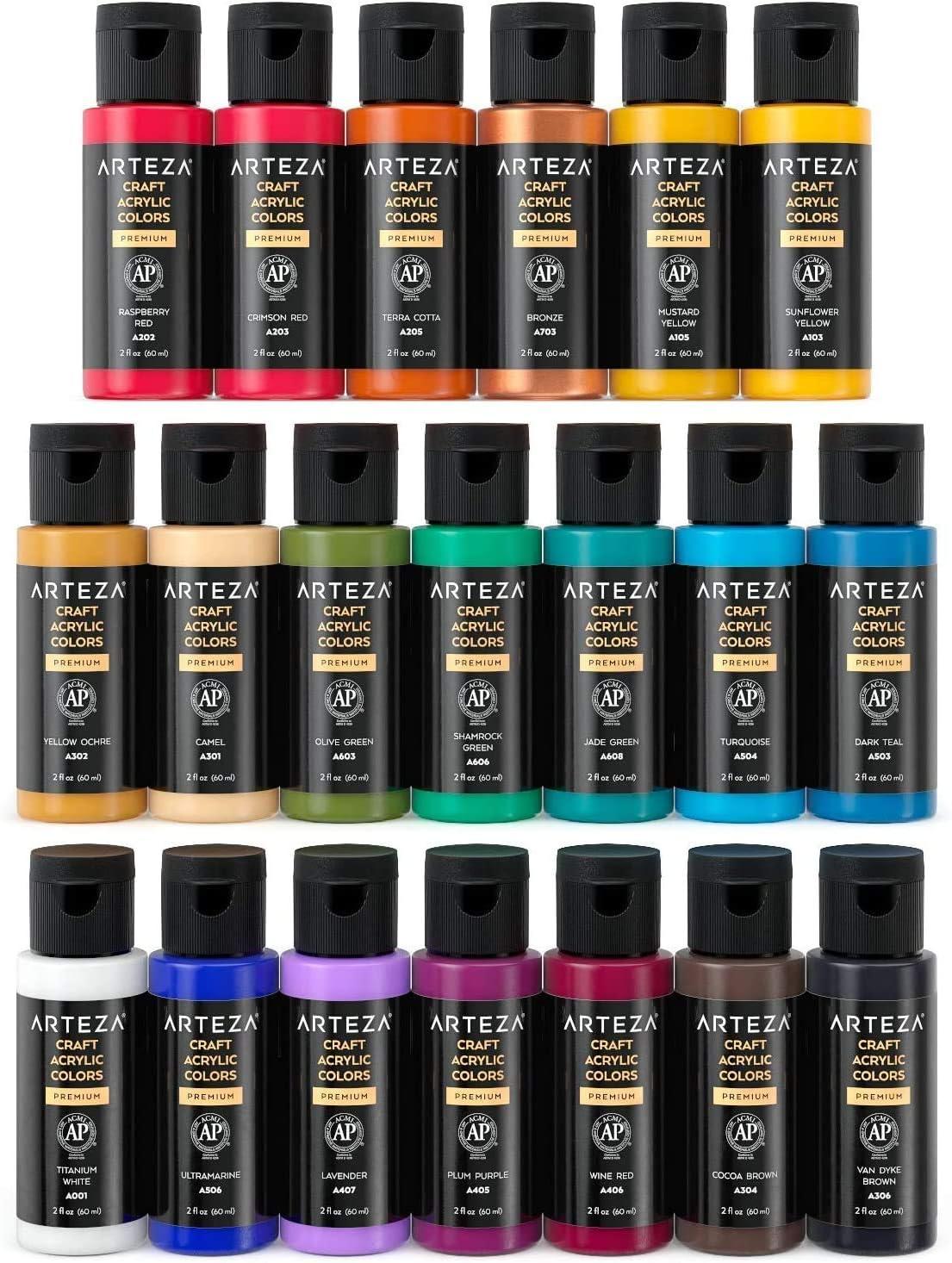 imageARTEZA Craft Acrylic Paint Set WaterBased Acrylic Craft Paint Matte Finish Artist Paints Art Supplies for Glass Wood Ceramics Fabrics Leather20 x 60ml 202 fl oz Vintage