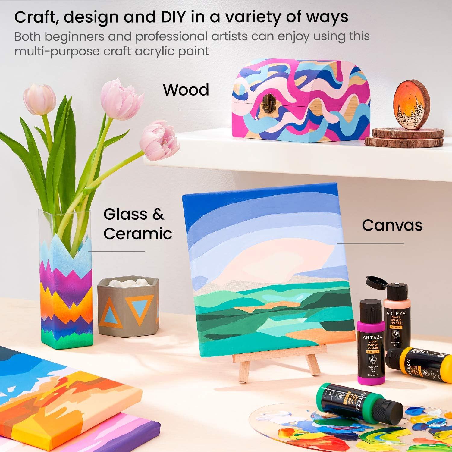 imageARTEZA Craft Acrylic Paint Set WaterBased Acrylic Craft Paint Matte Finish Artist Paints Art Supplies for Glass Wood Ceramics Fabrics Leather20 x 60ml 202 fl oz Vintage