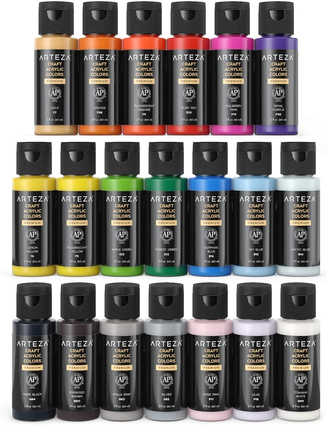 imageARTEZA Craft Acrylic Paint Set WaterBased Acrylic Craft Paint Matte Finish Artist Paints Art Supplies for Glass Wood Ceramics Fabrics LeatherBasic Colors