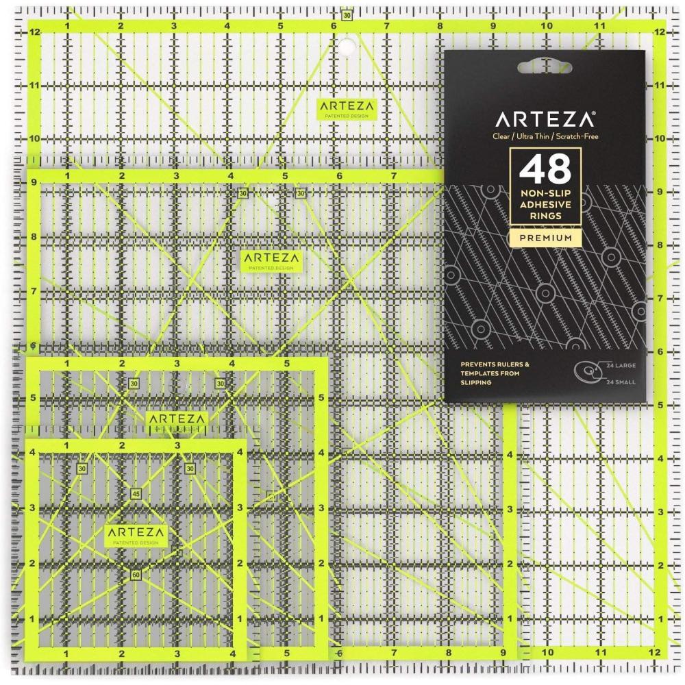 imageARTEZA Quilting Ruler Laser Cut Acrylic Double Colored Grid Lines 85quotx24quotSet 4