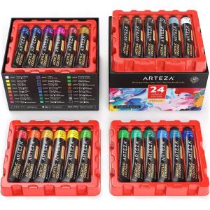 ARTEZA Acrylic Paint Set 24 Colors (0.74 oz Tubes). High-Viscosity, Richly Pigmented Paints for Canvas, Wood & Crafts. Non-Toxic Water-Based Formula. Holiday Gift for Artists & Painters(0.74 Fl Oz (Pack of 24))