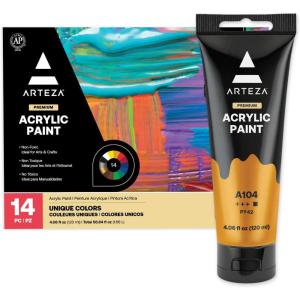 ARTEZA Acrylic Paint Set of 14 Colors, 4.06 Ounce Tubes, Non-Toxic Acrylic Artist Paints. Art Supplies for Painting(14 Pack)