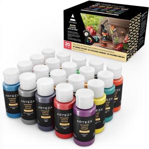 ARTEZA Acrylic Paint Set of 14 Colors, 4.06 Ounce Tubes, Non-Toxic Acrylic Artist Paints. Art Supplies for Painting(20 Pack)