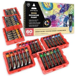 ARTEZA Gouache Paint, Set of 60, 12ml/0.4 US fl oz Gouache Paint Tubes for Professionals and Students(PAINT)