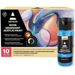 ARTEZA Iridescent Acrylic Paint Set – 10 Galaxy Tones, Shimmer Water-Based Paints for Canvas, Wood, Rocks, Fabrics, and Mixed Media Projects(10 x 60ml (2 fl oz) Dreamer Tones)
