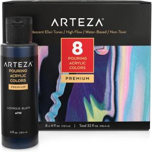 ARTEZA Iridescent Acrylic Paint Set – 10 Galaxy Tones, Shimmer Water-Based Paints for Canvas, Wood, Rocks, Fabrics, and Mixed Media Projects(8 x 118ml (4 fl oz) Elixir Tones)