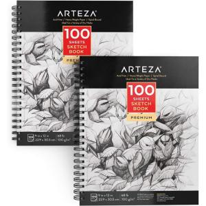 ARTEZA Sketch Book 2-Pack, 9×12 Inches – 200 Sheets, Spiral Bound, 68 lb Acid-Free Drawing Pad for Adults, Teens & Artists for Sketching(2 Pack 9×12)