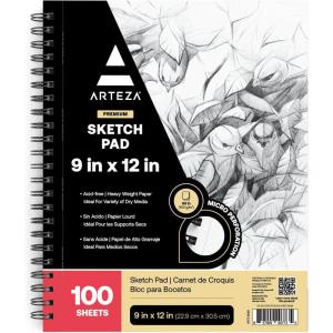 ARTEZA Sketch Book 2-Pack, 9×12 Inches – 200 Sheets, Spiral Bound, 68 lb Acid-Free Drawing Pad for Adults, Teens & Artists for Sketching(9X12 2)
