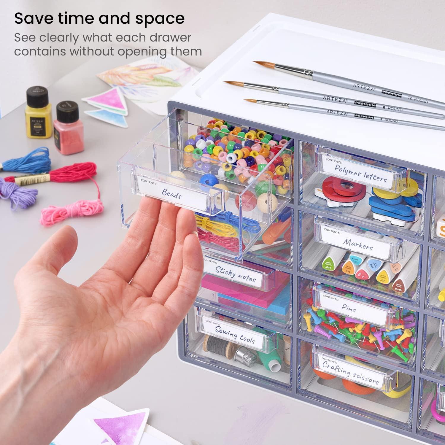 imageARTEZA 20 Drawer Organizer and Storage Cabinet Clear Plastic Stackable Drawers for Makeup Crafts Sewing Office Supplies Small Parts ampamp Tools12 Cabinet