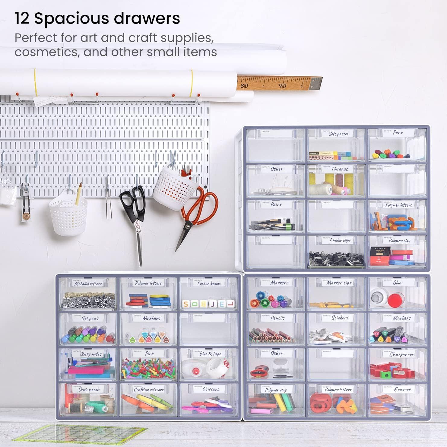 imageARTEZA 20 Drawer Organizer and Storage Cabinet Clear Plastic Stackable Drawers for Makeup Crafts Sewing Office Supplies Small Parts ampamp Tools12 Cabinet
