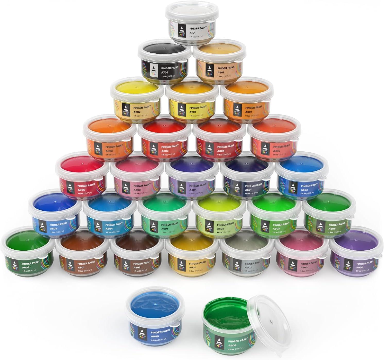 imageARTEZA 30 Finger Paint Set 1 fl oz NonToxic Washable Finger Paint Kit for Kids Art Supplies for Kids