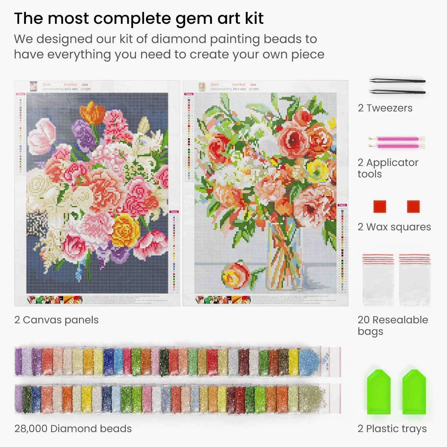 imageARTEZA 5D Diamond Painting Kit 2Pack Beach Designs FullDrill Diamond Art for Adults 12 x 16 Inches Canvases Round Rhinestones ampamp Painting Accessories Bead Art Craft SuppliesPastel Floral