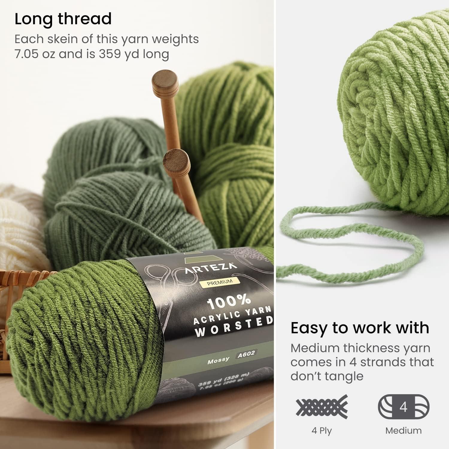 imageARTEZA Acrylic Yarn for Crocheting 4 x 200g Skeins of Worsted Yarn for Knitting Mossy A602 Knitting ampamp Crochet SuppliesPack Mossy