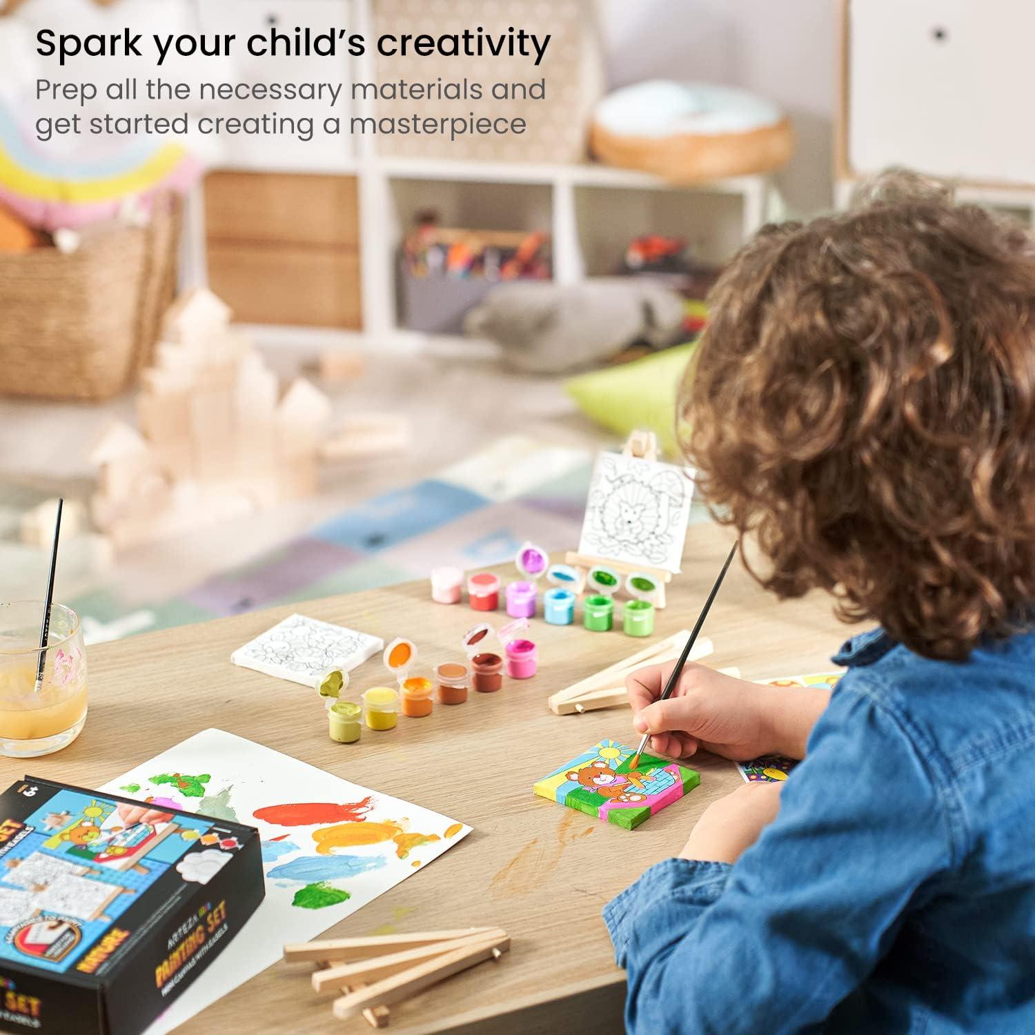 imageARTEZA AnimalThemed Painting Set for Kids 4 PreSized 8x8 Inch Canvases 24 Vibrant Acrylic Colors 4 Brushes ampamp Palettes Creative Art Activities for Ages 6Nature