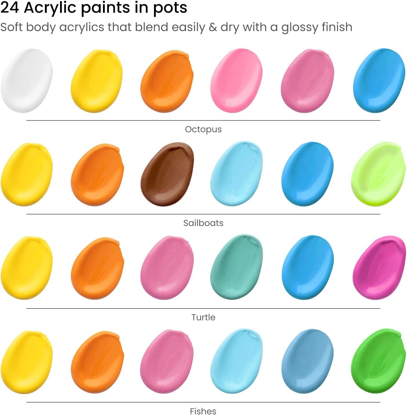 imageARTEZA AnimalThemed Painting Set for Kids 4 PreSized 8x8 Inch Canvases 24 Vibrant Acrylic Colors 4 Brushes ampamp Palettes Creative Art Activities for Ages 6Ocean Scenes