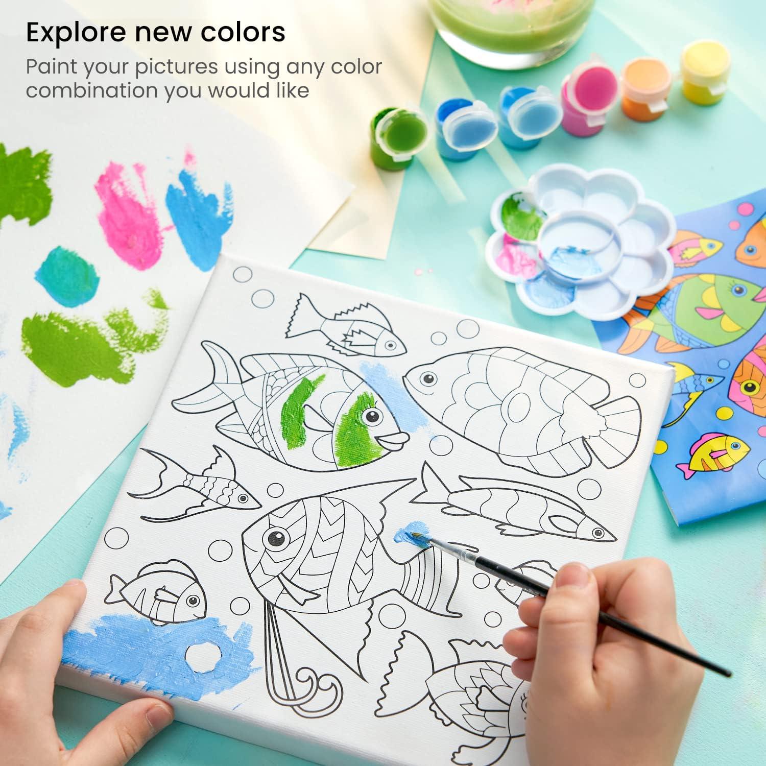 imageARTEZA AnimalThemed Painting Set for Kids 4 PreSized 8x8 Inch Canvases 24 Vibrant Acrylic Colors 4 Brushes ampamp Palettes Creative Art Activities for Ages 6Ocean Scenes