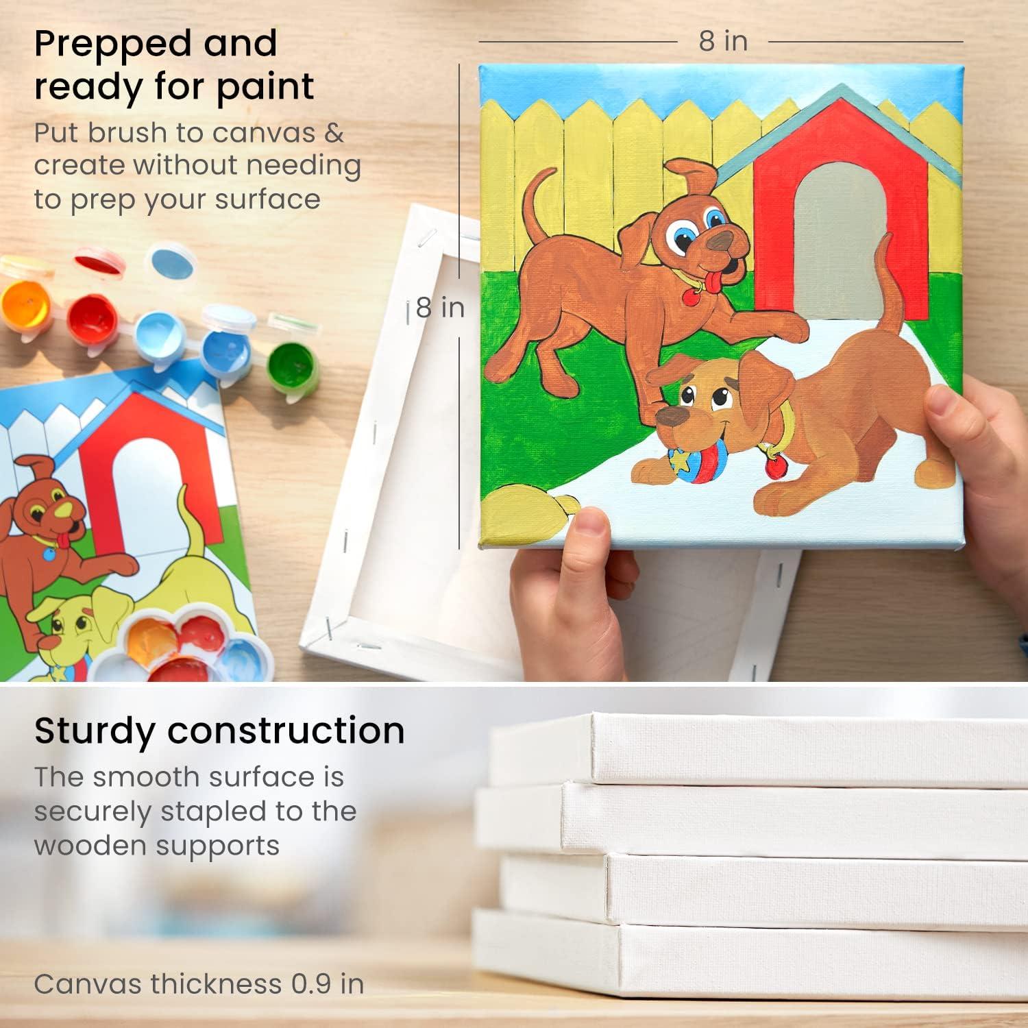 imageARTEZA AnimalThemed Painting Set for Kids 4 PreSized 8x8 Inch Canvases 24 Vibrant Acrylic Colors 4 Brushes ampamp Palettes Creative Art Activities for Ages 6Animals