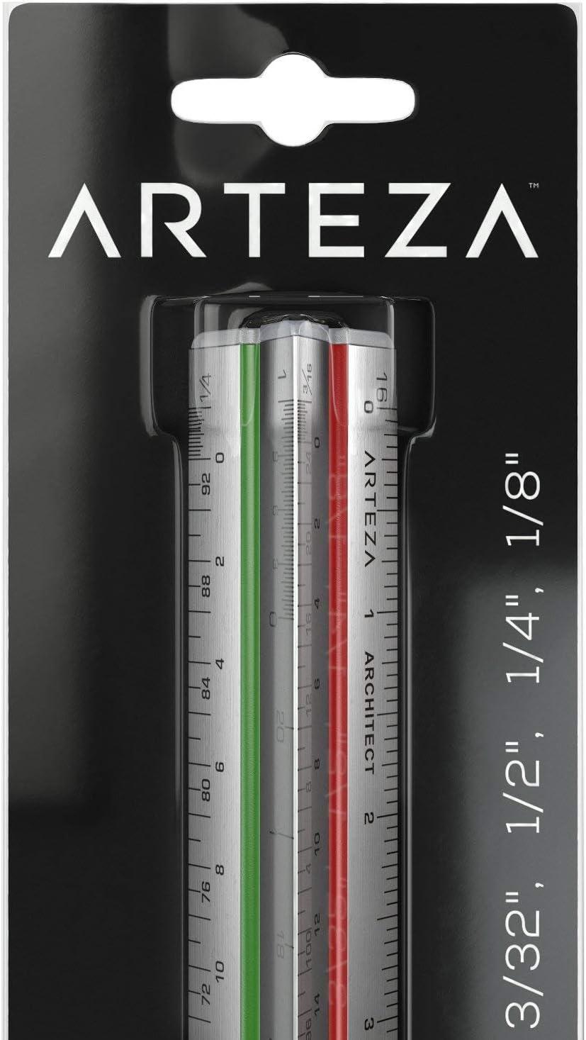 imageARTEZA Architectural Scale Ruler 12Inch Triangular Ruler Anodized Aluminum Tool with LaserEtched Markings for Blueprints ampamp Tech Drawings