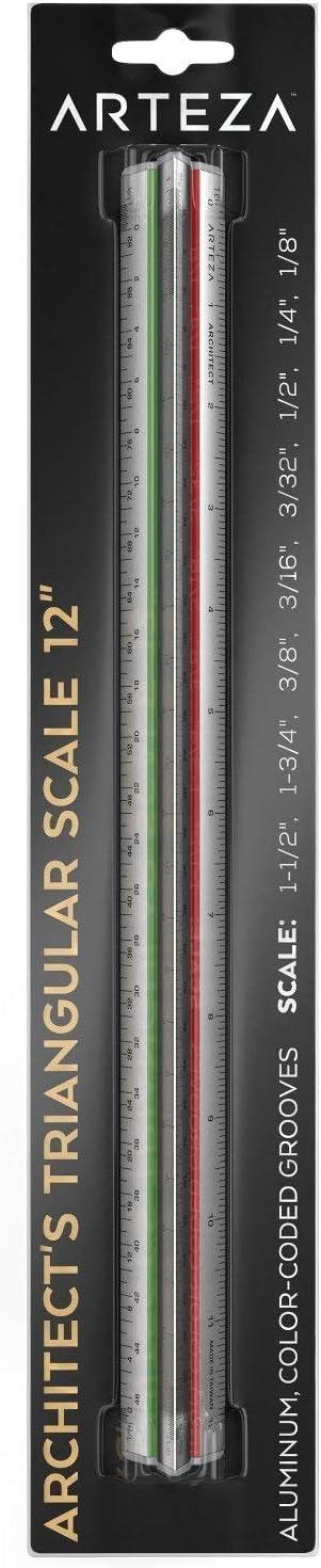 imageARTEZA Architectural Scale Ruler 12Inch Triangular Ruler Anodized Aluminum Tool with LaserEtched Markings for Blueprints ampamp Tech Drawings