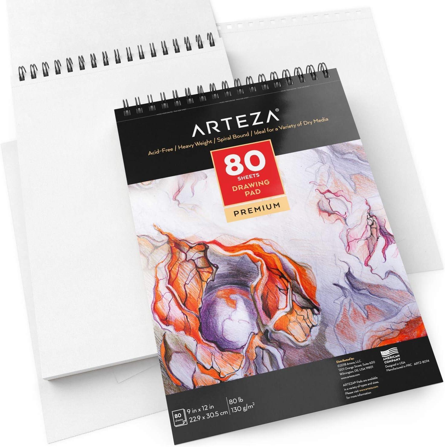 imageARTEZA Artist Sketch Pad 9x12 Inches 2Pack 80 SpiralBound Sheets Each AcidFree 80 lb White Paper for Sketching Drawing ampamp Daily Art Practice9 x 12 Pack of 1