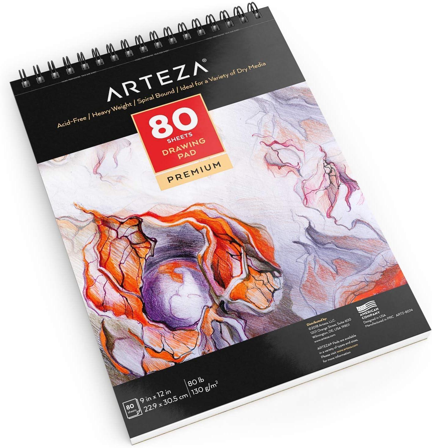 imageARTEZA Artist Sketch Pad 9x12 Inches 2Pack 80 SpiralBound Sheets Each AcidFree 80 lb White Paper for Sketching Drawing ampamp Daily Art Practice9 x 12 Pack of 1
