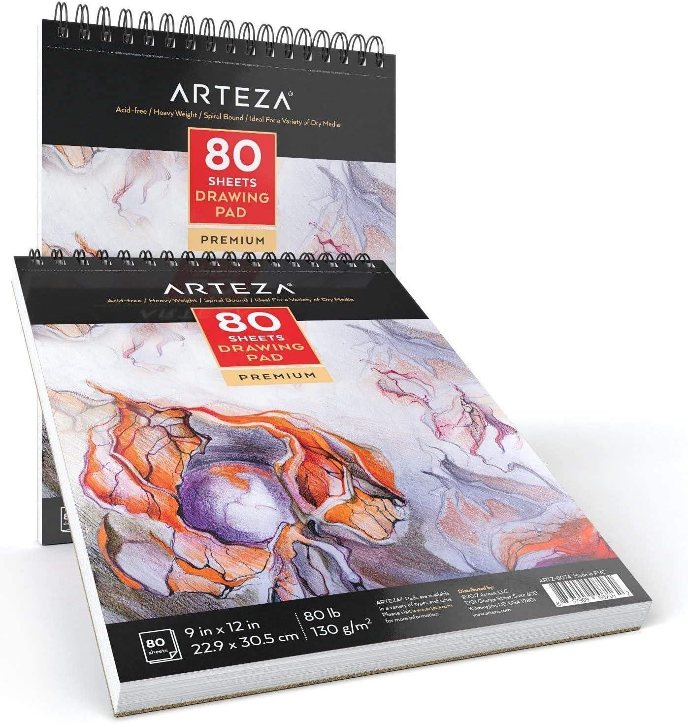 imageARTEZA Artist Sketch Pad 9x12 Inches 2Pack 80 SpiralBound Sheets Each AcidFree 80 lb White Paper for Sketching Drawing ampamp Daily Art Practice9x12 Pack of 2