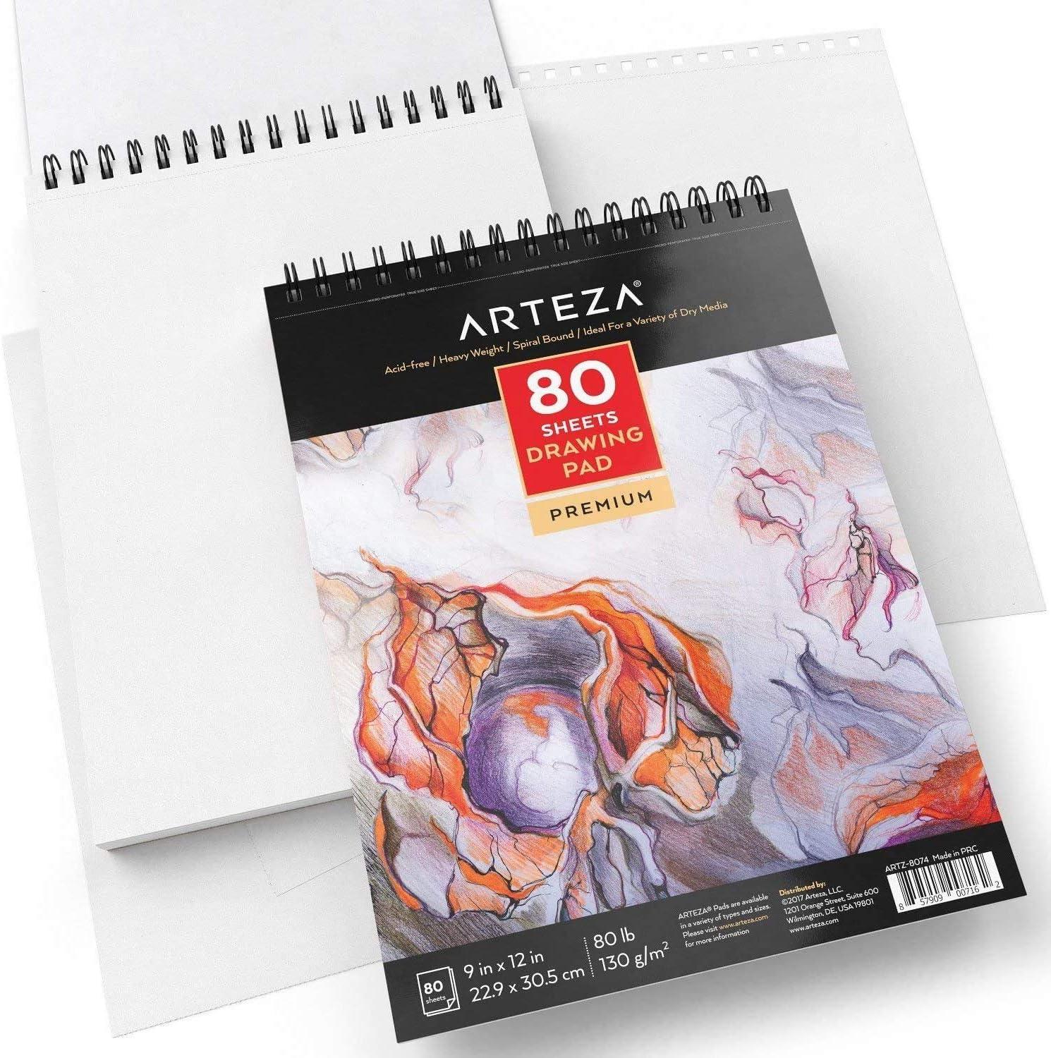 imageARTEZA Artist Sketch Pad 9x12 Inches 2Pack 80 SpiralBound Sheets Each AcidFree 80 lb White Paper for Sketching Drawing ampamp Daily Art Practice9x12 Pack of 2