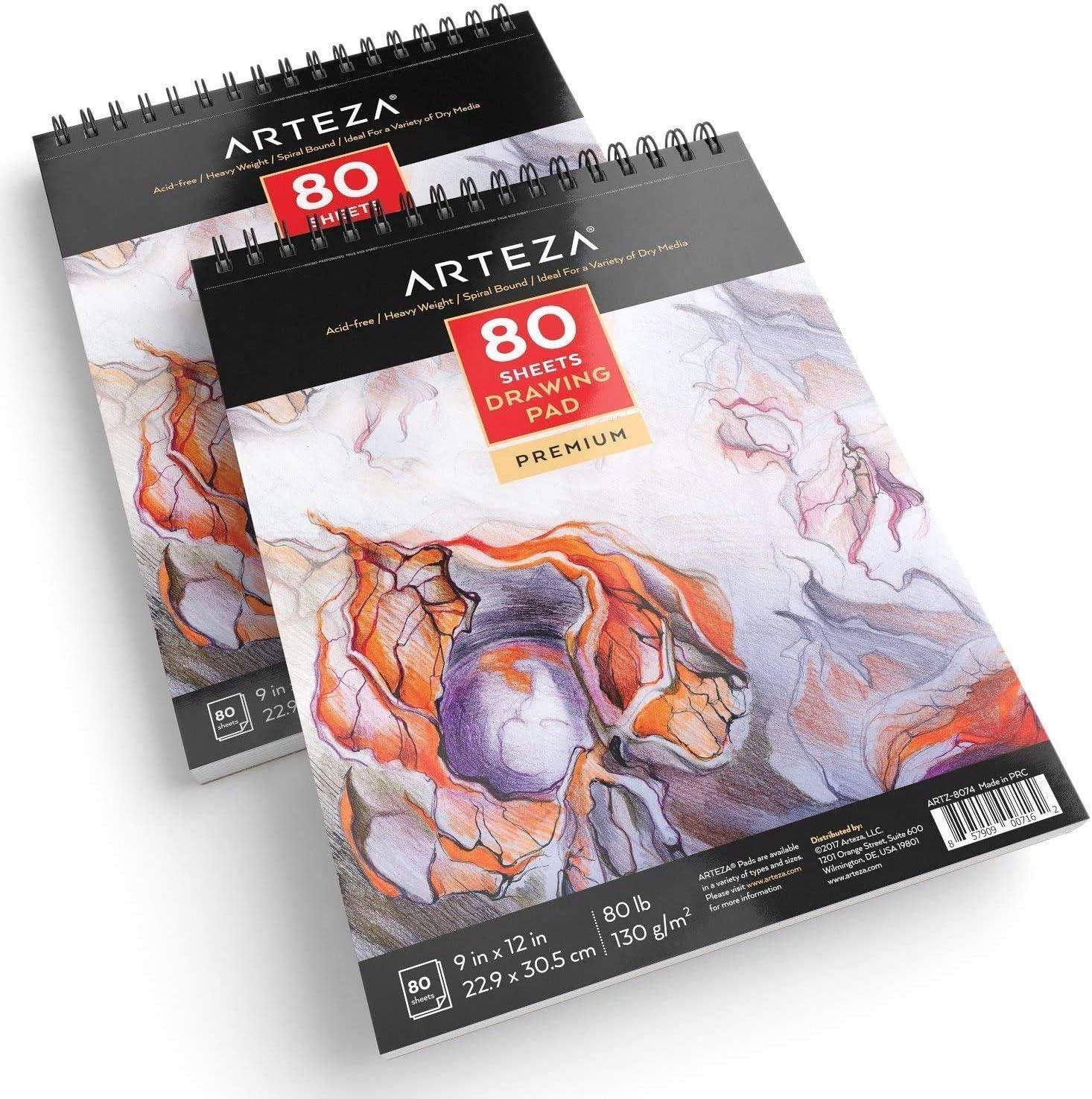 imageARTEZA Artist Sketch Pad 9x12 Inches 2Pack 80 SpiralBound Sheets Each AcidFree 80 lb White Paper for Sketching Drawing ampamp Daily Art Practice9x12 Pack of 2