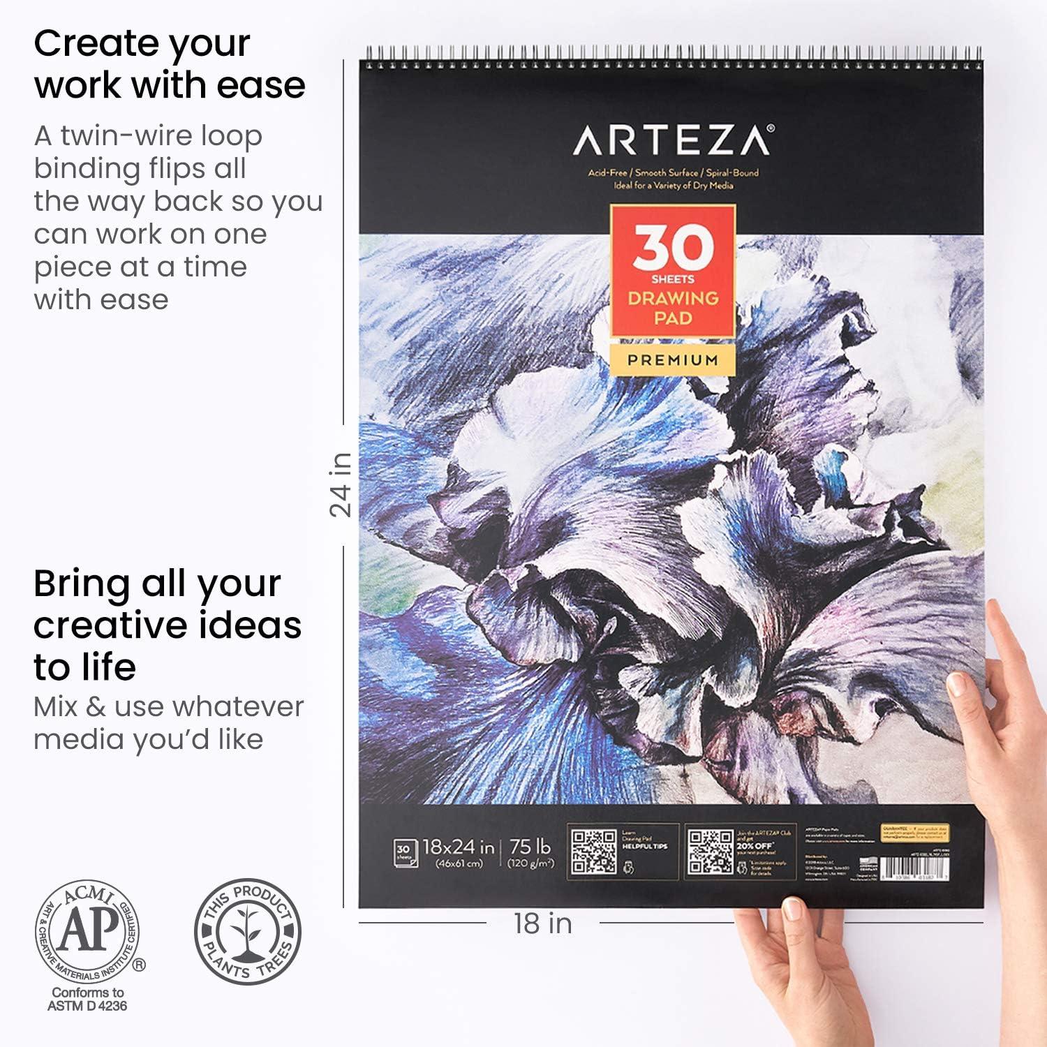 imageARTEZA Drawing Paper Pad 18 x 24 Inches Pack of 1 30 Sheets Spiral Bound Heavyweight White Paper with MicroPerforation
