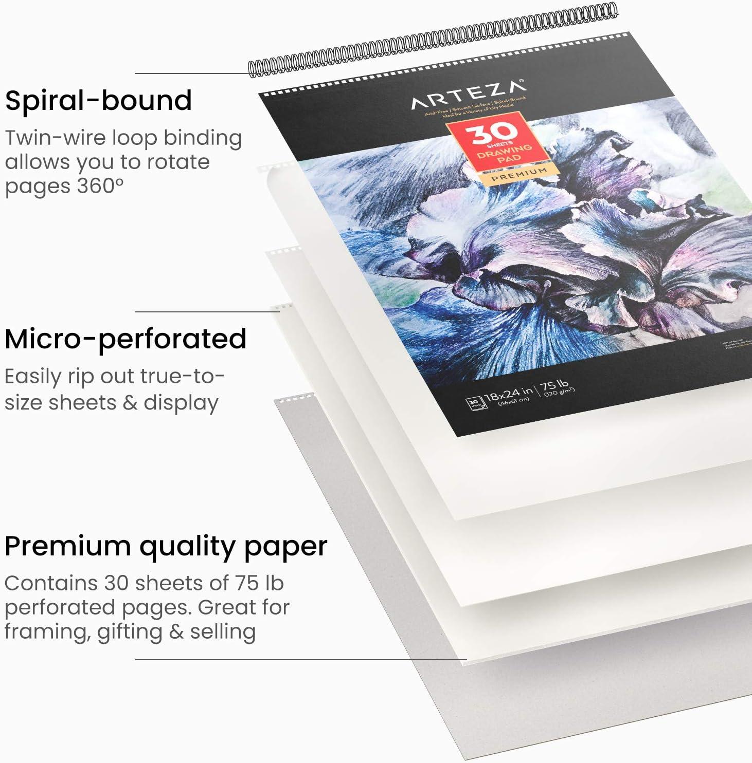 imageARTEZA Drawing Paper Pad 18 x 24 Inches Pack of 1 30 Sheets Spiral Bound Heavyweight White Paper with MicroPerforation