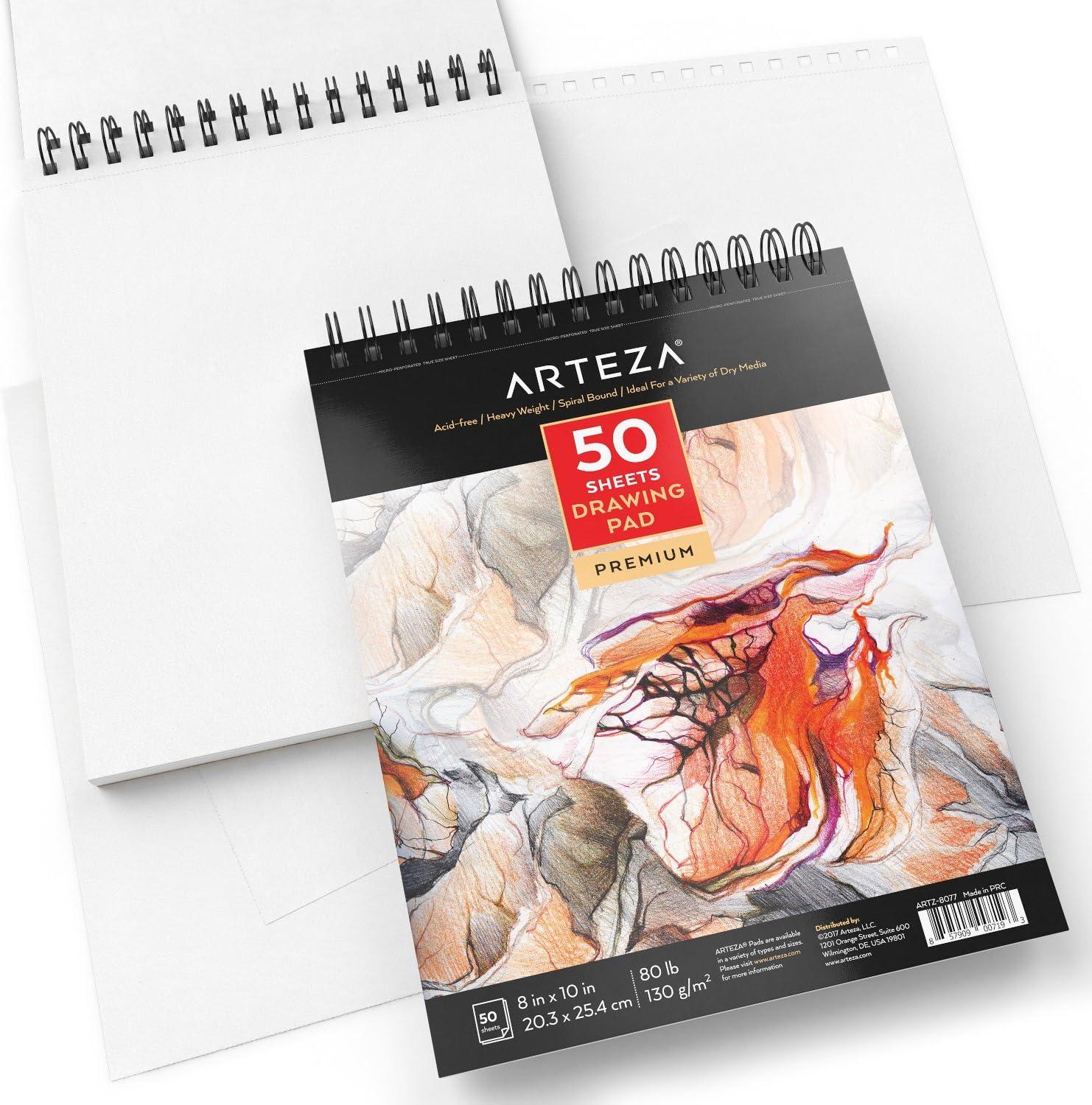 imageARTEZA Drawing Paper Pad 8 x 10 Inches Pack of 1 50 Sheets Spiral Bound Artist Drawing Books Durable Acid Free White Sketch Paper8x10 Pack of 2