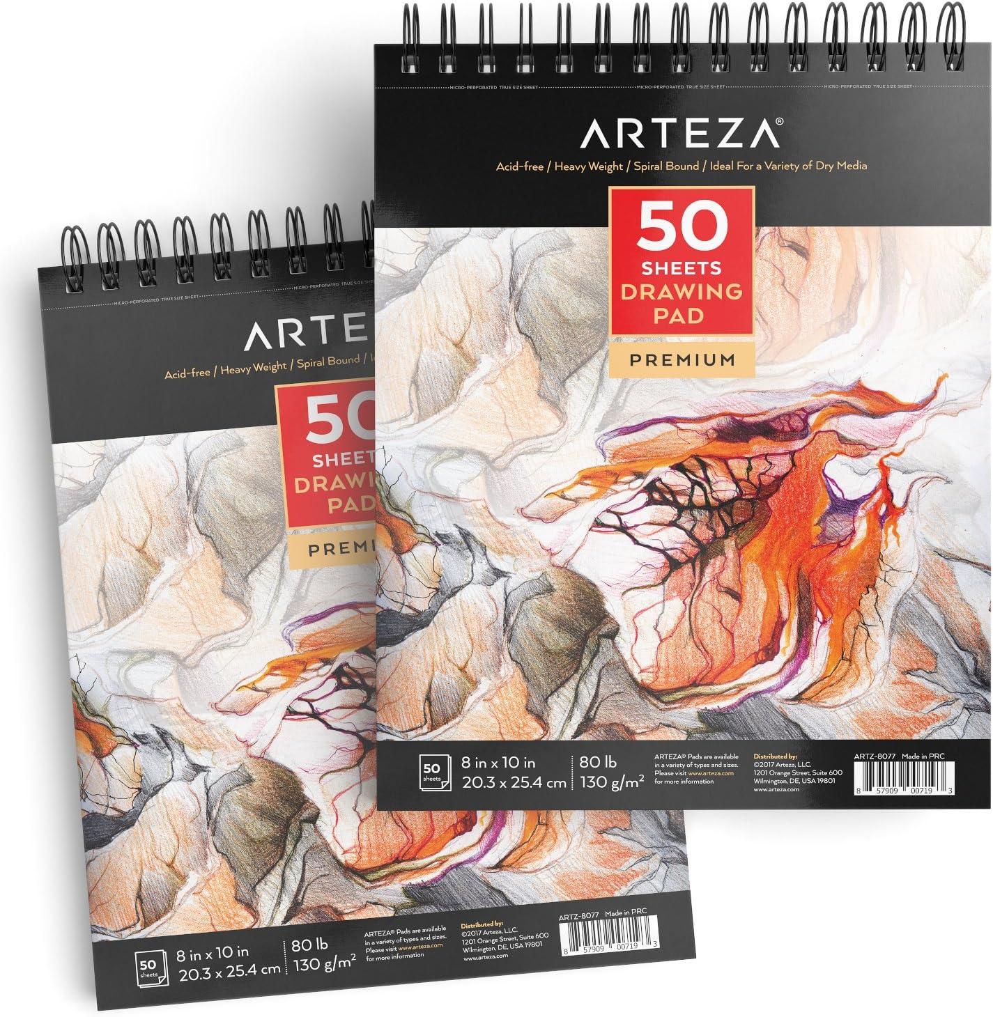 imageARTEZA Drawing Paper Pad 8 x 10 Inches Pack of 1 50 Sheets Spiral Bound Artist Drawing Books Durable Acid Free White Sketch Paper8x10 Pack of 2