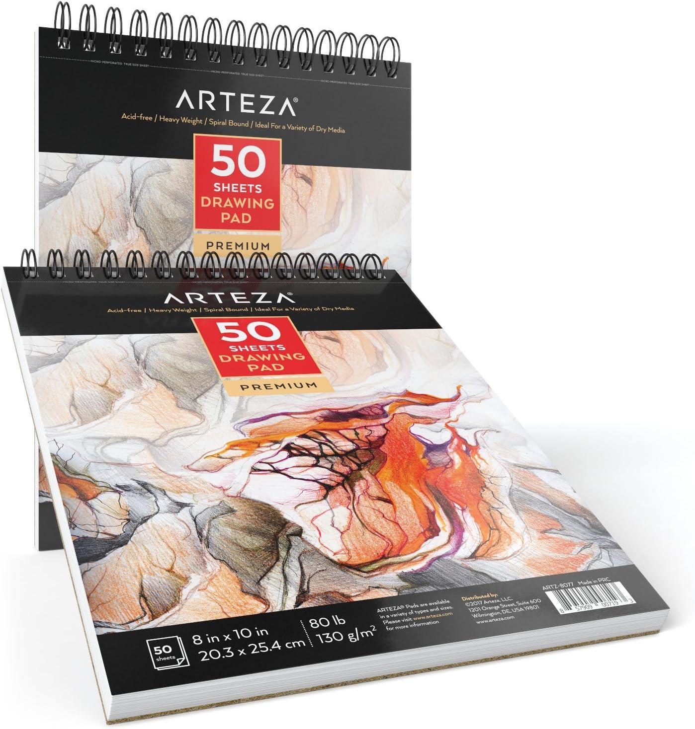 imageARTEZA Drawing Paper Pad 8 x 10 Inches Pack of 1 50 Sheets Spiral Bound Artist Drawing Books Durable Acid Free White Sketch Paper8x10 Pack of 2