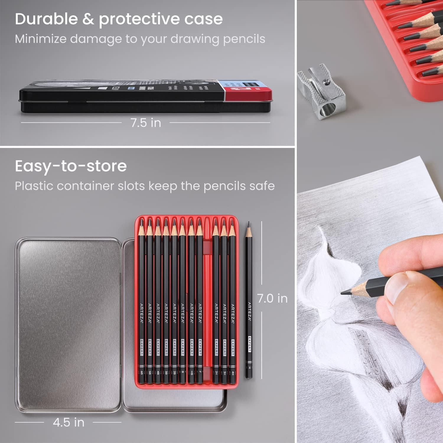 imageARTEZA Drawing Sketch Pencils Set of 12 Medium Hardness 6B 4H Graphite Pencils for Sketching and Drawing