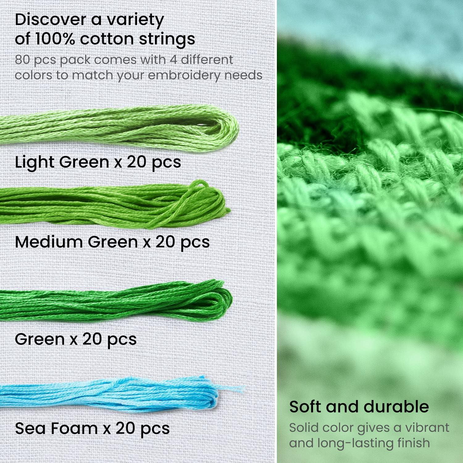 imageARTEZA Embroidery Thread 80 Skeins 100 Mercerized Cotton Floss in Black White Dark Gray ampamp Light Gray for Cross Stitch Needlework Jewelry and CraftsGreen