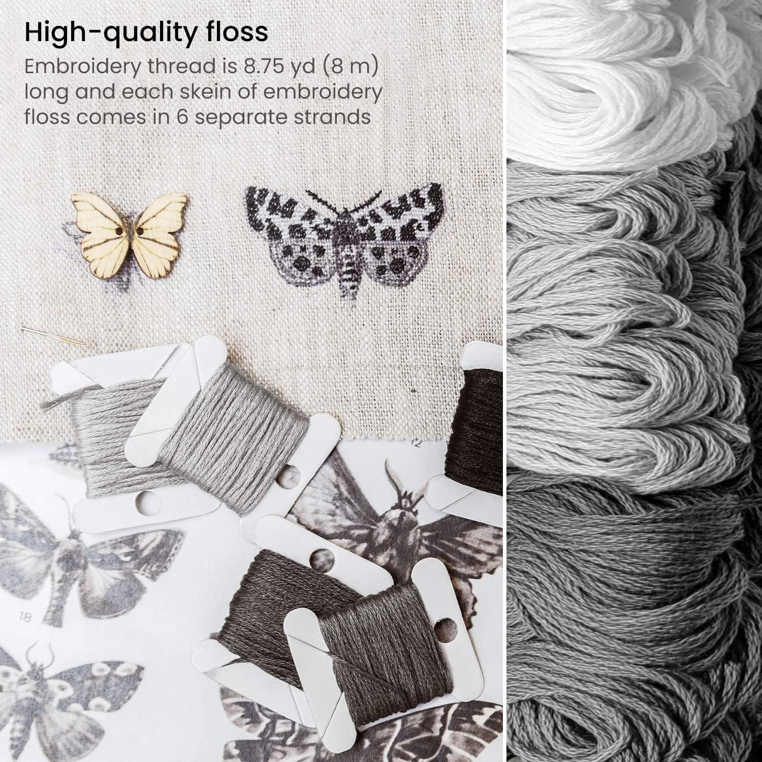 imageARTEZA Embroidery Thread 80 Skeins 100 Mercerized Cotton Floss in Black White Dark Gray ampamp Light Gray for Cross Stitch Needlework Jewelry and CraftsBlack White