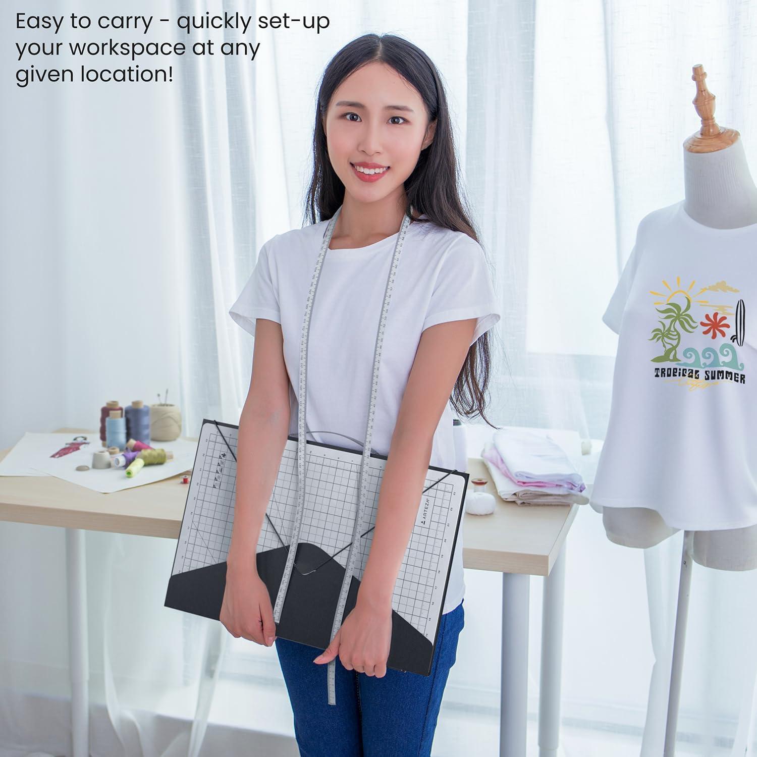imageARTEZA Fold ampamp Stow Multifunctional Cutting Mat Set 18x24 Inch SelfHealing AntiSlip with Detachable Ironing Pad TShirt Alignment Rulers and Tape Measure