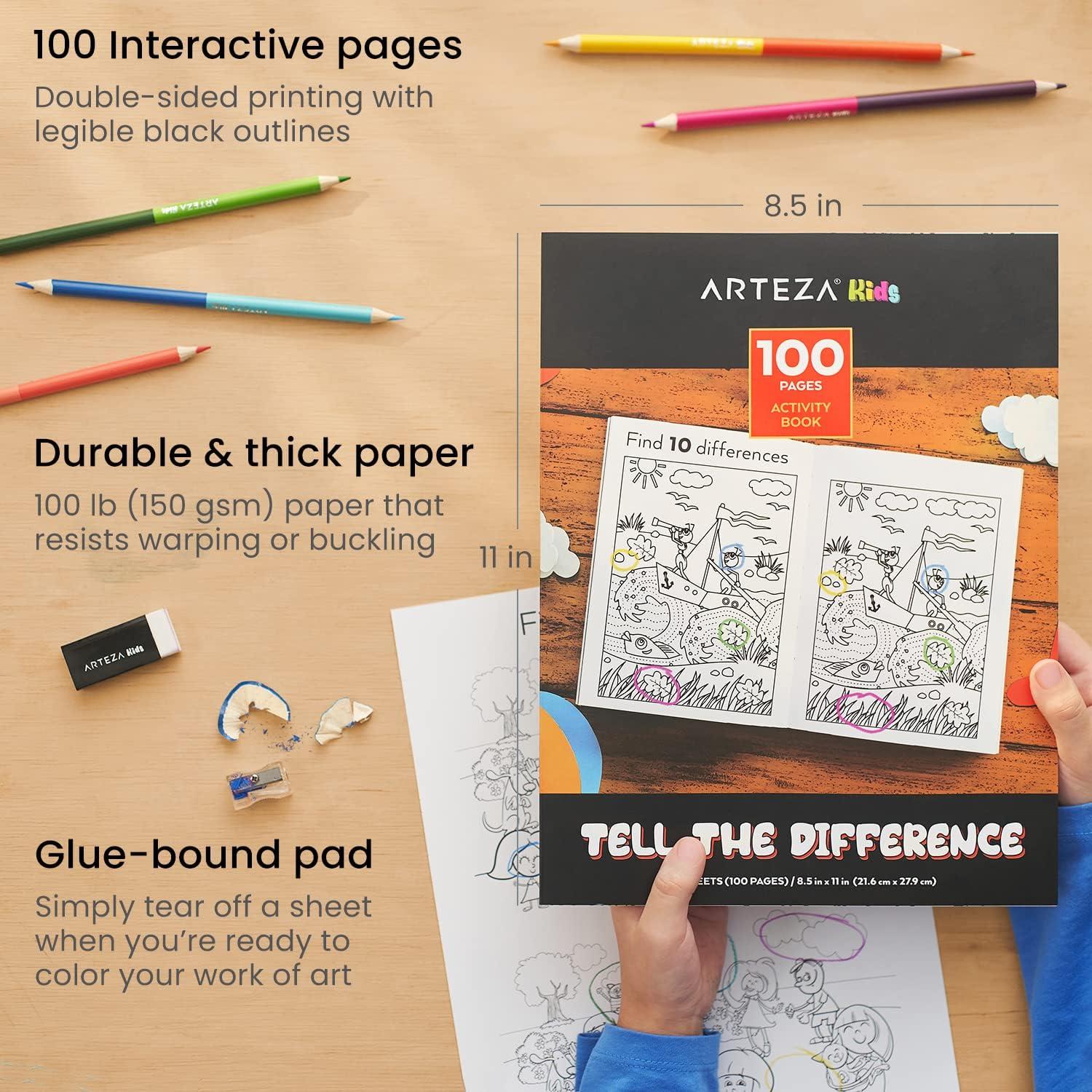 imageARTEZA Kids Coloring Book and Colored Pencils Kit 85x11 Inches Sea Creature Illustrations 50 DoubleSided Coloring Sheets 100lb PaperSpot the Difference