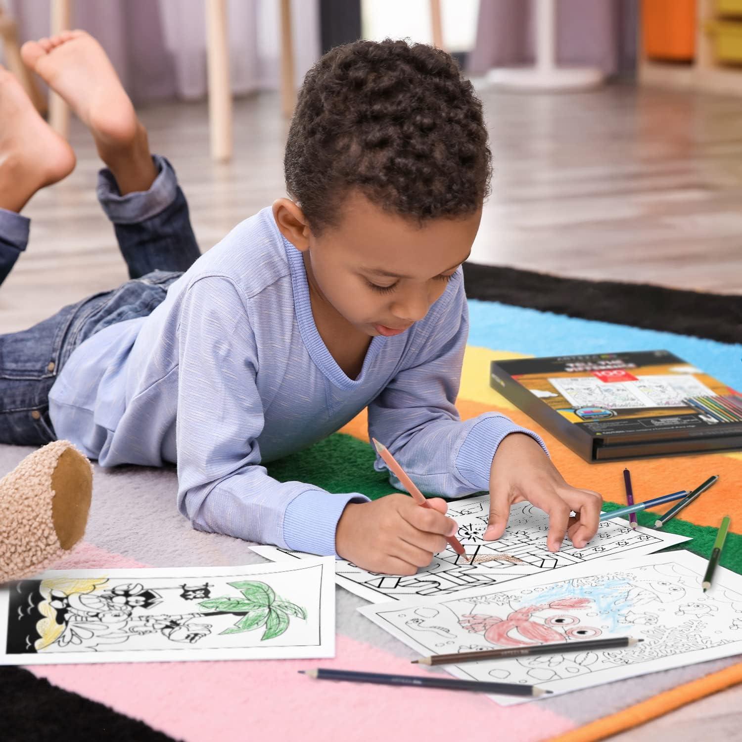 imageARTEZA Kids Coloring Book and Colored Pencils Kit 85x11 Inches Sea Creature Illustrations 50 DoubleSided Coloring Sheets 100lb PaperSpot the Difference