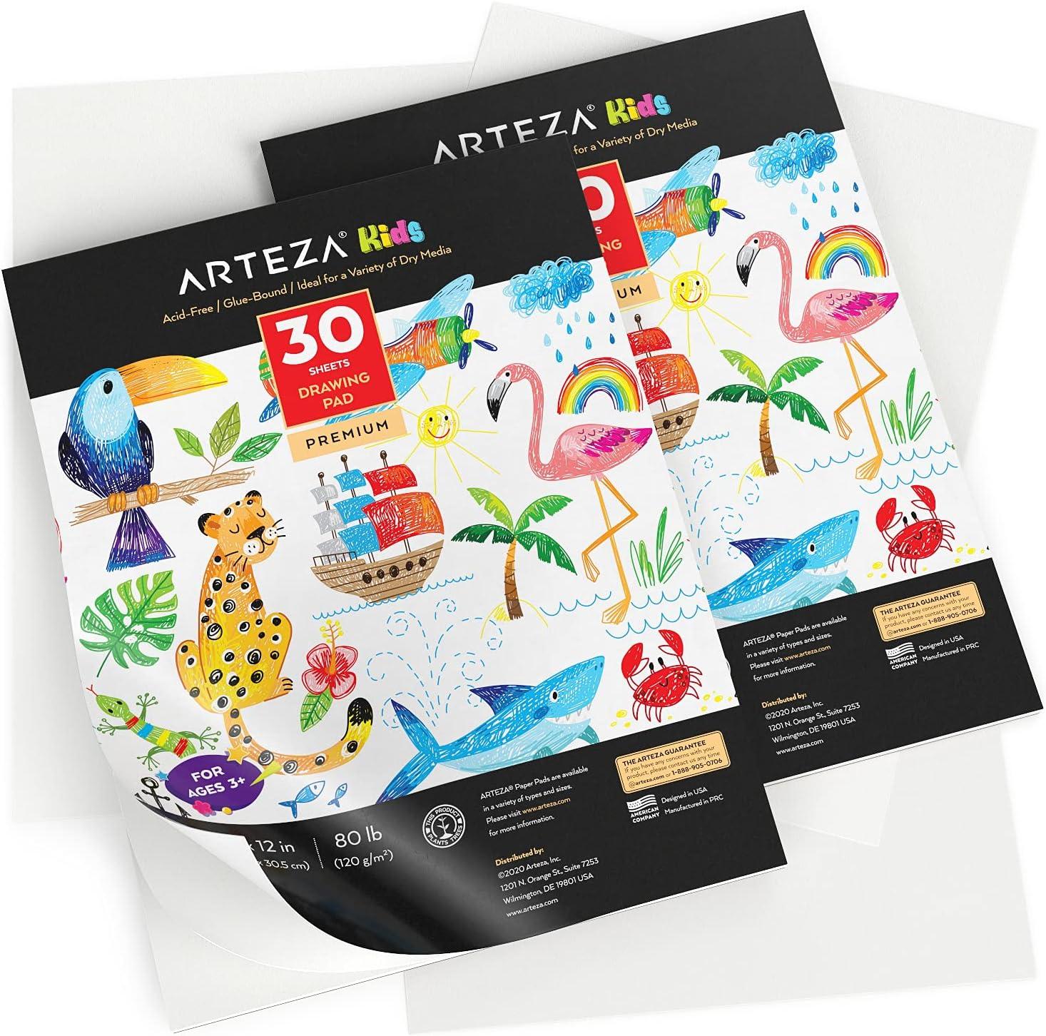 imageARTEZA Kids Drawing Pad Pack of 2 9 x 12 Inches 30 Sheets Each Art Supplies for Drawing and Sketching with Crayons Colored Pencils and Markers
