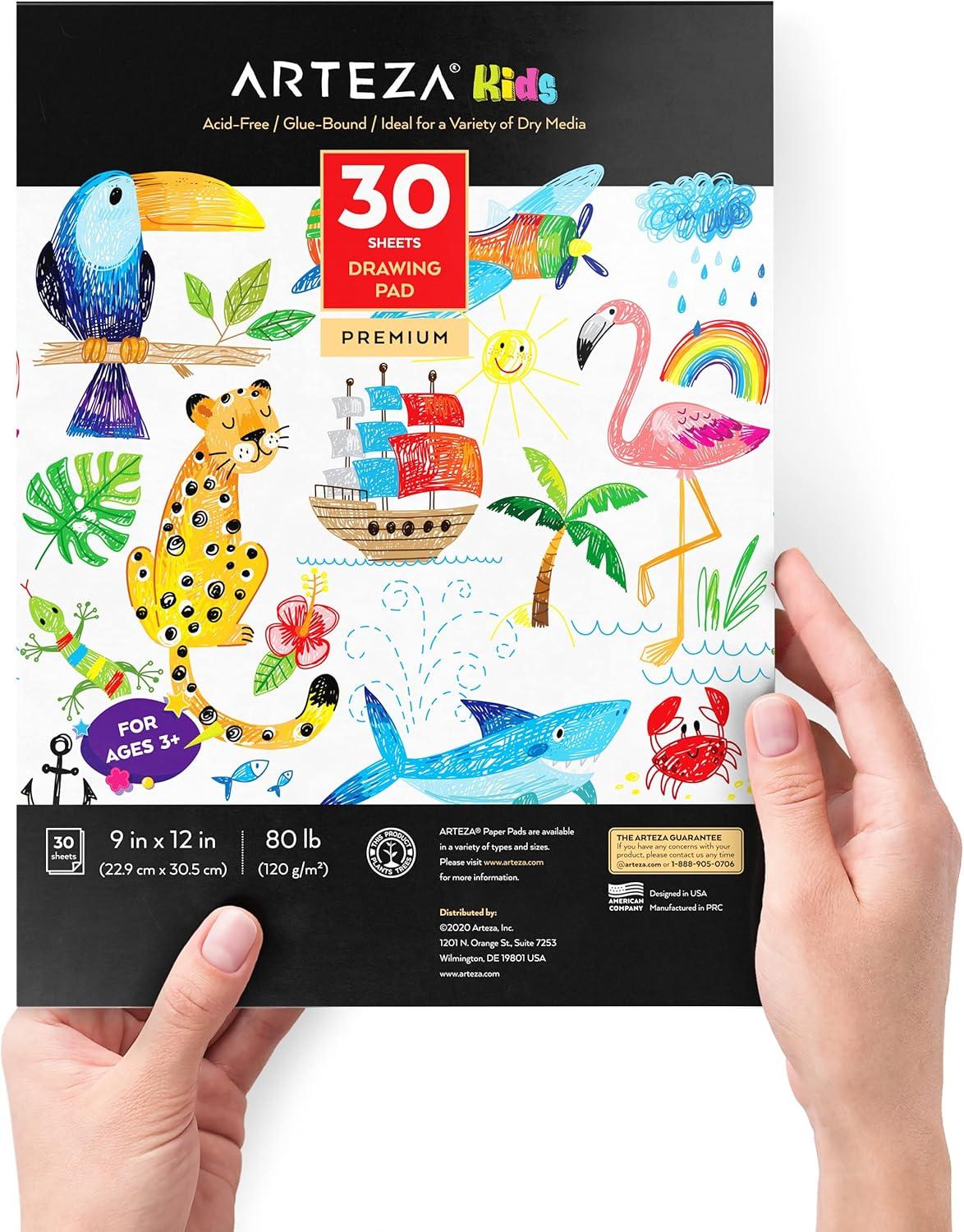 imageARTEZA Kids Drawing Pad Pack of 2 9 x 12 Inches 30 Sheets Each Art Supplies for Drawing and Sketching with Crayons Colored Pencils and Markers