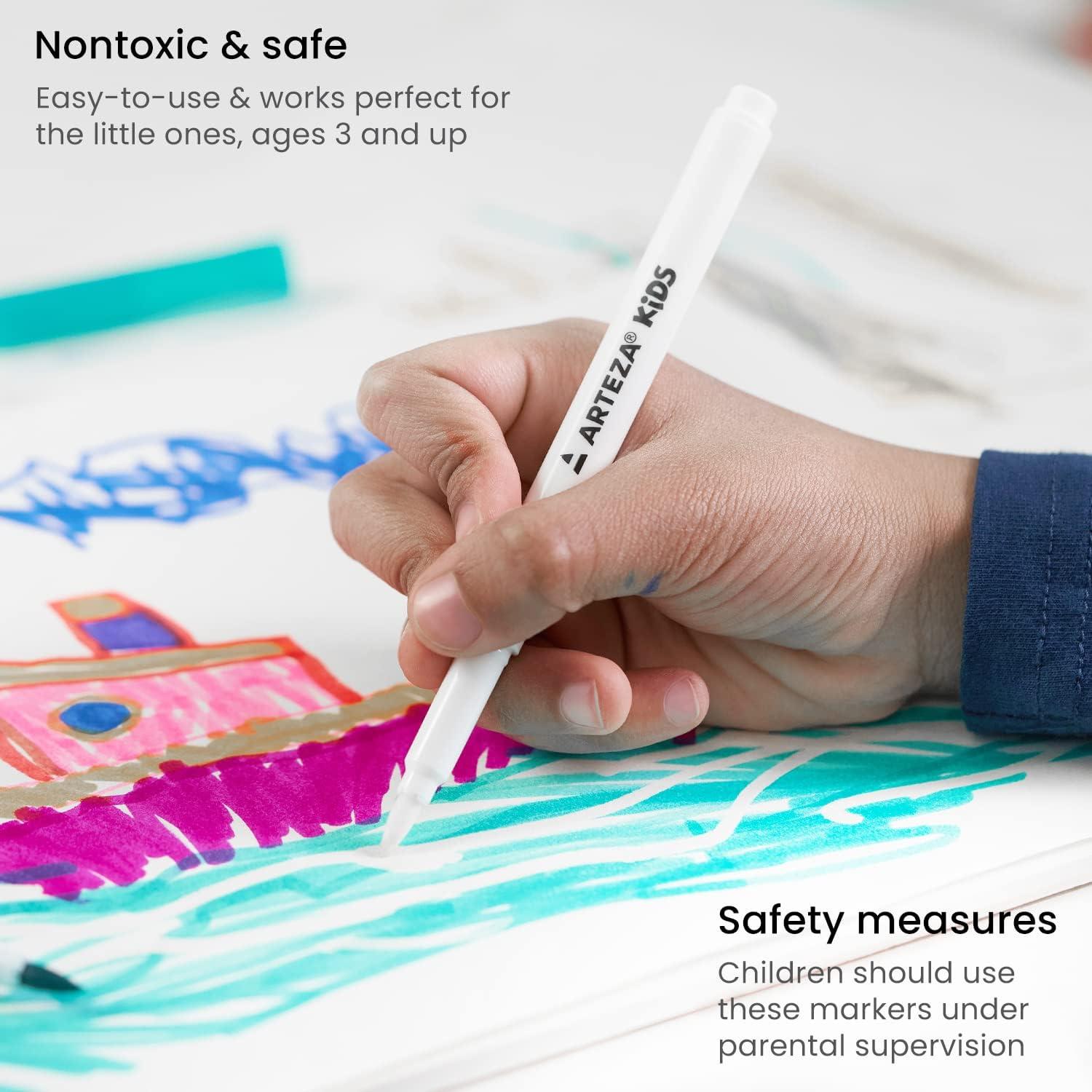 imageARTEZA Kids Fine Tip Washable Markers 42 Bright Colors 36 Washable Marker Pens and 6 NonWashable Neon Pens School Supplies for Kids Ages 3 and Up18 Bold Tip