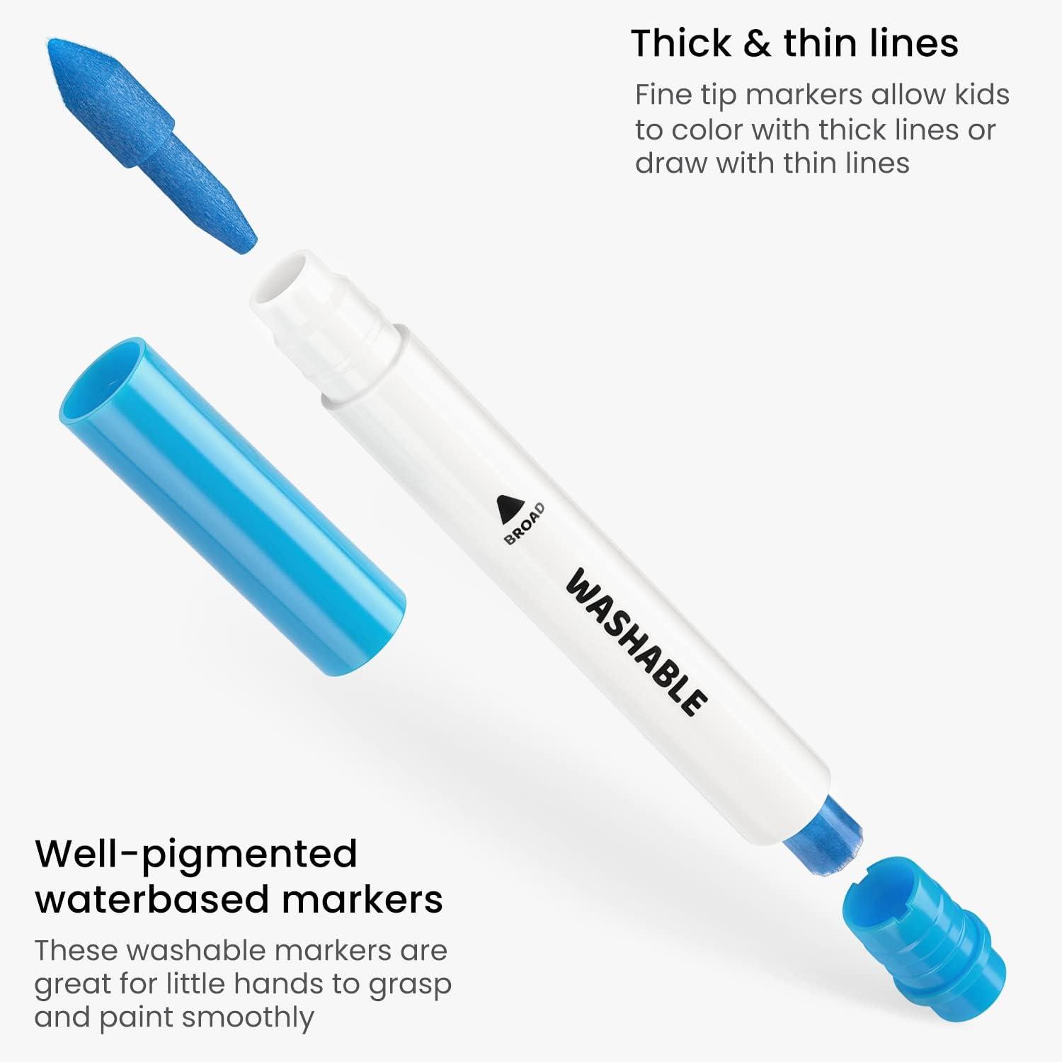 imageARTEZA Kids Fine Tip Washable Markers 42 Bright Colors 36 Washable Marker Pens and 6 NonWashable Neon Pens School Supplies for Kids Ages 3 and Up42 Broad Tip