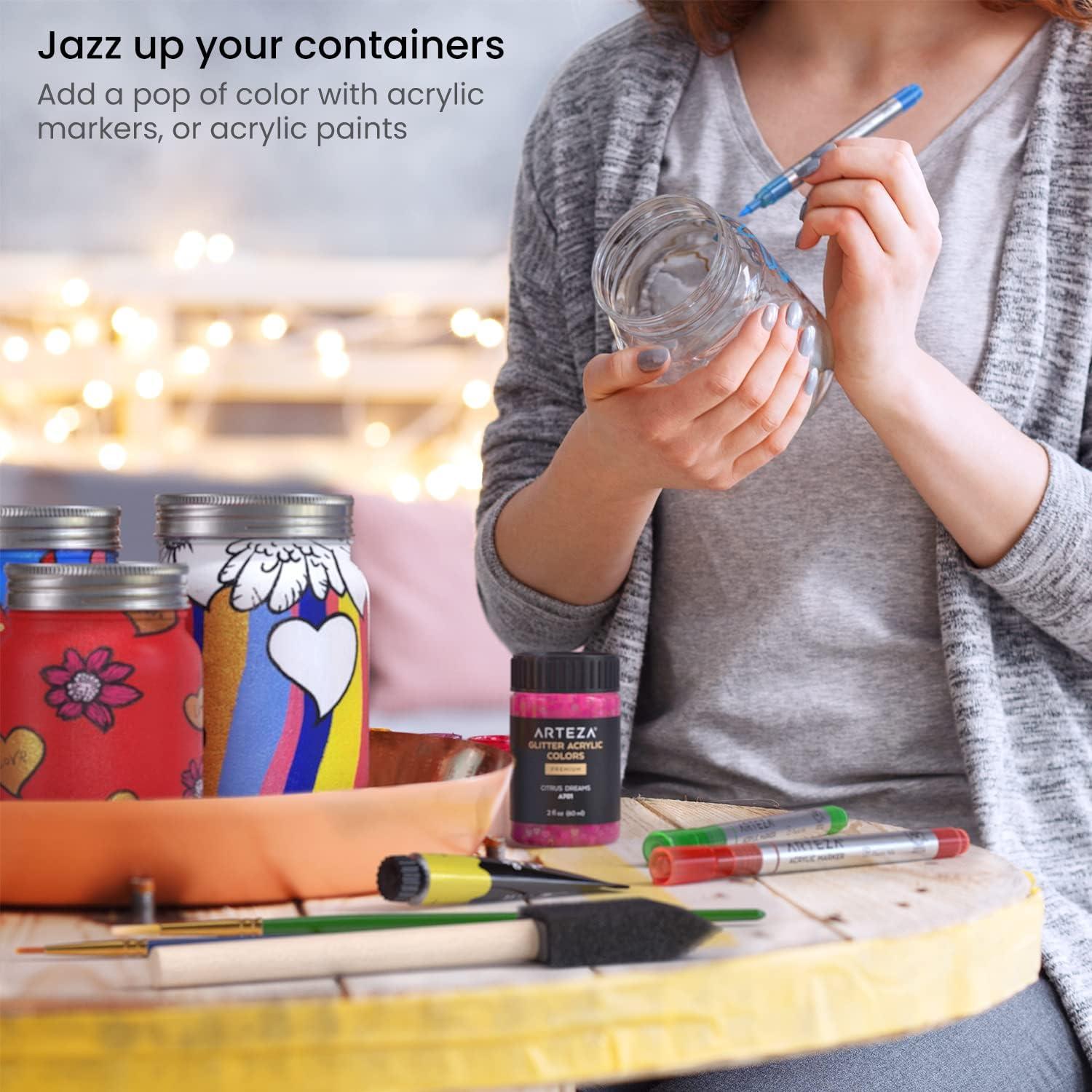 imageARTEZA Mason Jars 12 Regular Mouth Plastic Jars 8 oz 12 oz 16 oz Reusable Lids ShatterResistant Containers for DIY and Home Decor