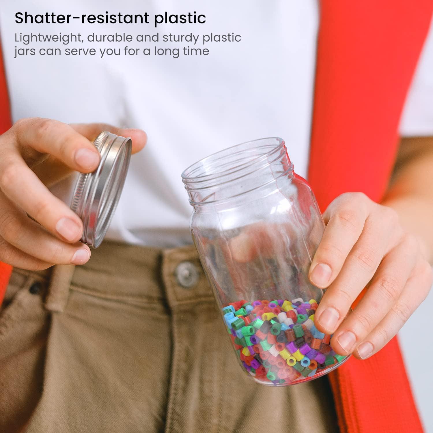 imageARTEZA Mason Jars 12 Regular Mouth Plastic Jars 8 oz 12 oz 16 oz Reusable Lids ShatterResistant Containers for DIY and Home Decor
