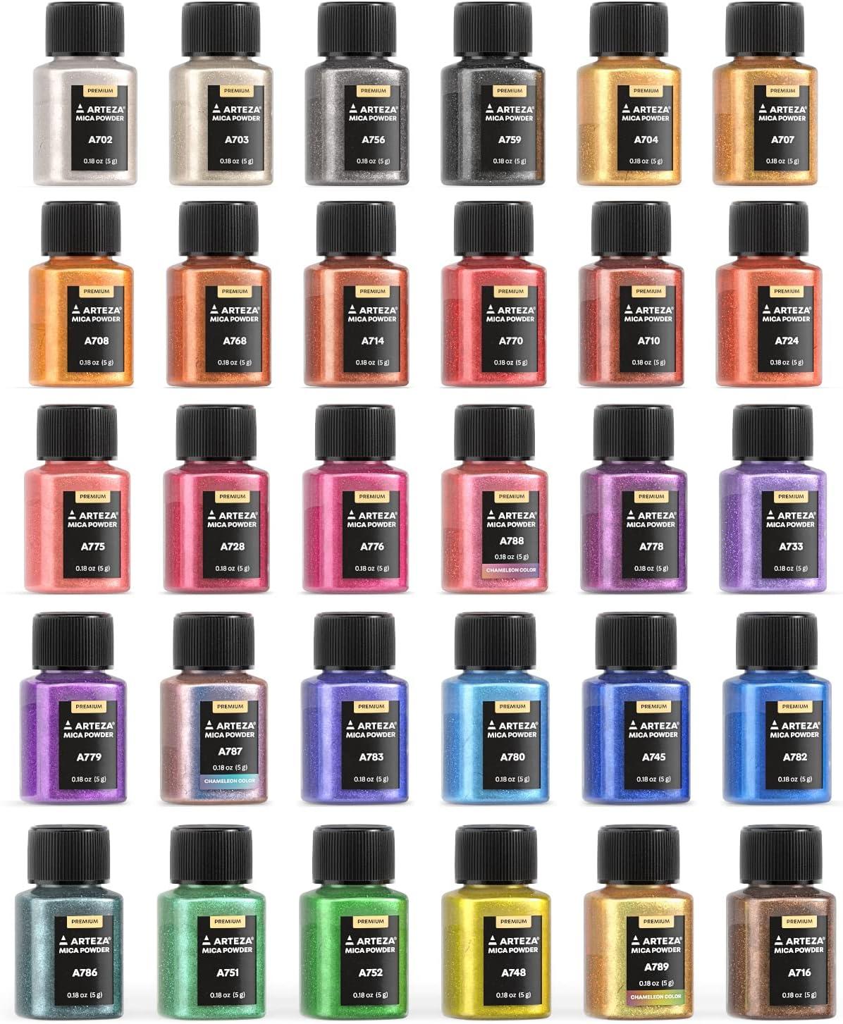 imageARTEZA Mica Powder for Epoxy Resin Set of 60 Assorted Colors 018 oz Bottles Mica Powder for Candle Making and DIY CraftsMulticolored