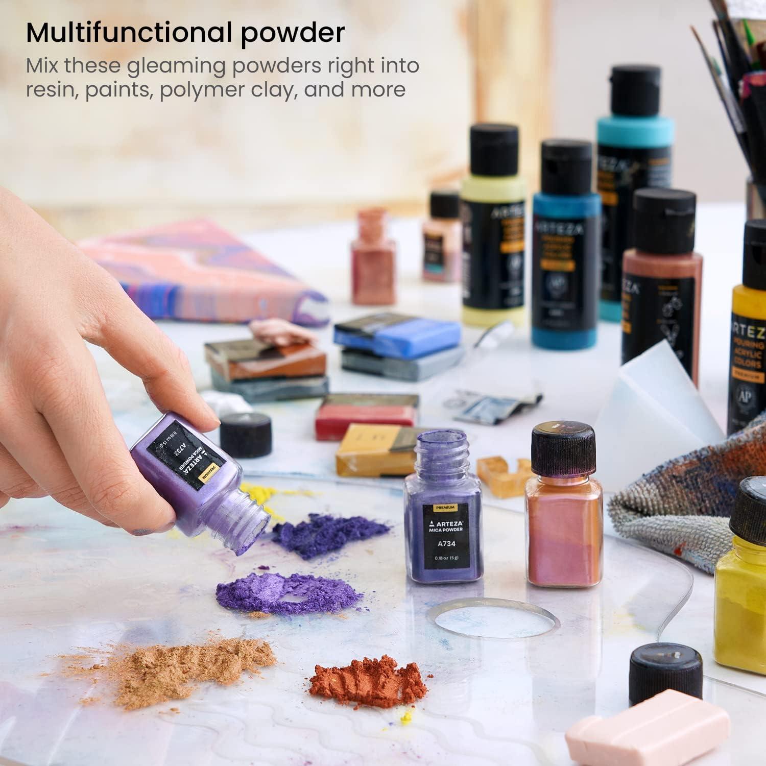 imageARTEZA Mica Powder for Epoxy Resin Set of 60 Assorted Colors 018 oz Bottles Mica Powder for Candle Making and DIY CraftsMulticolored