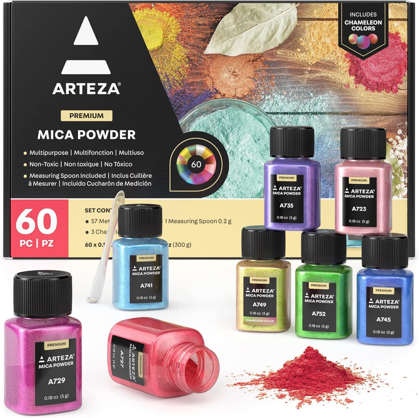 imageARTEZA Mica Powder for Epoxy Resin Set of 60 Assorted Colors 018 oz Bottles Mica Powder for Candle Making and DIY CraftsMulticolored