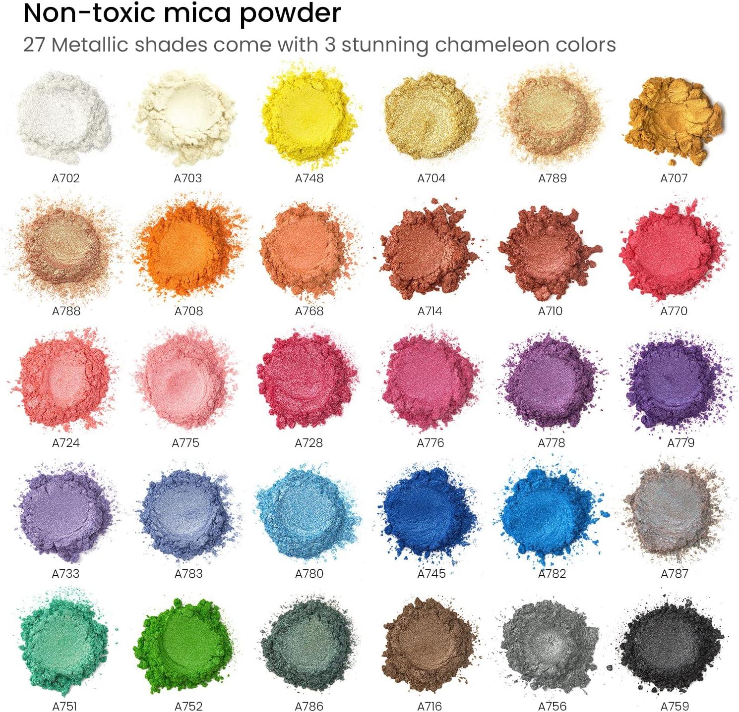 imageARTEZA Mica Powder for Epoxy Resin Set of 60 Assorted Colors 018 oz Bottles Mica Powder for Candle Making and DIY CraftsMulticolored