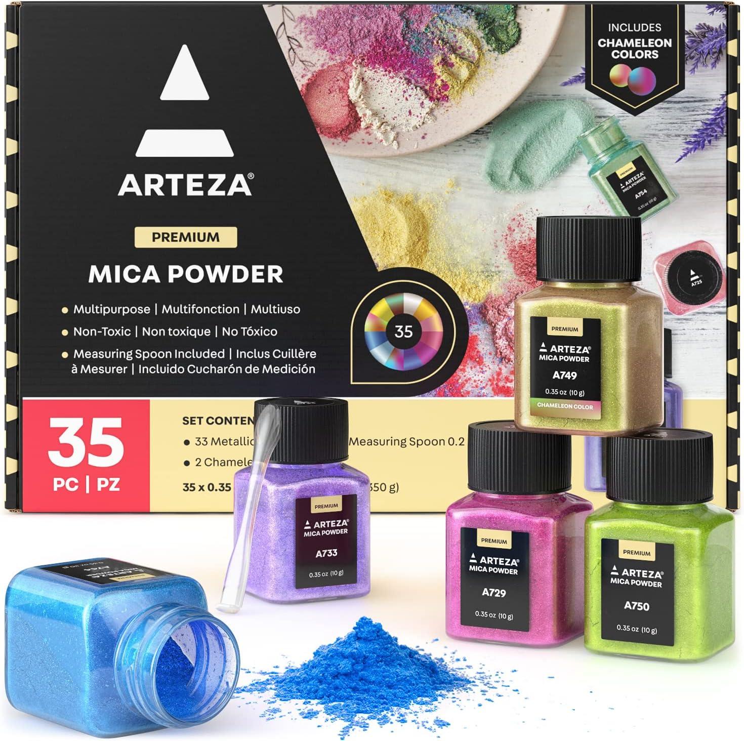 imageARTEZA Mica Powder for Epoxy Resin Set of 60 Assorted Colors 018 oz Bottles Mica Powder for Candle Making and DIY CraftsMulticolored